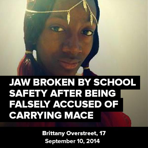 dosomething's tweet image. She suffered a broken jaw and two dislocated teeth by the hands of a school officer. Why was this #NotBreakingNews?