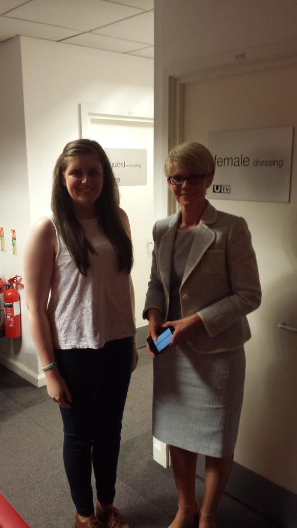 MarieCurieNI's tweet photo. Great to meet @daniellemcgfund. We're both taking part on tonight's @TheIssue_UTV. Tune in at 11.05pm http://t.co/Bq366hRVzp