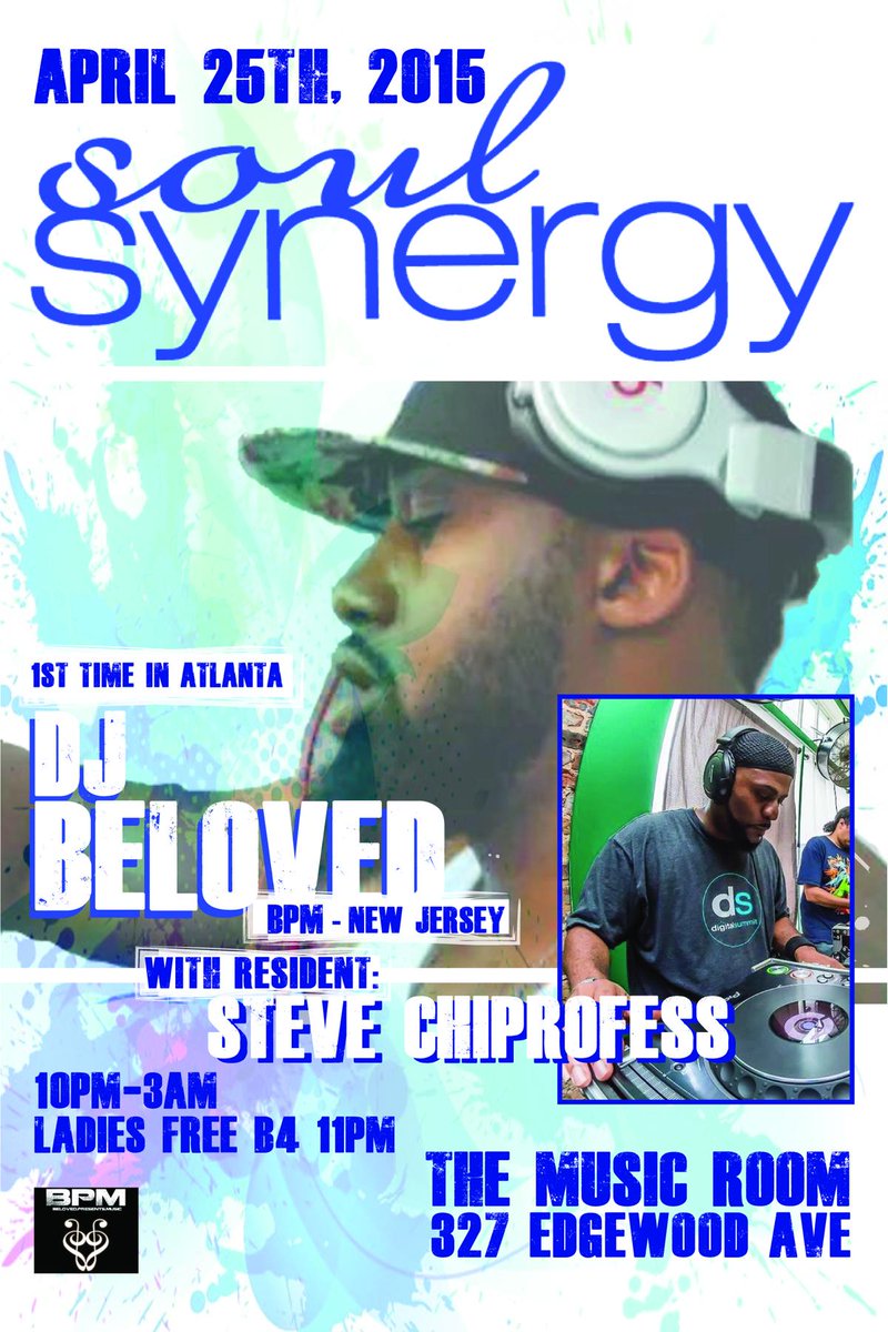 ChiProfess's tweet photo. This Saturday night in ATL!  5 Hours of Soulful House foolishness....  Soul Synergy at the Music Room. http://t.co/Hqj5WYUQEj