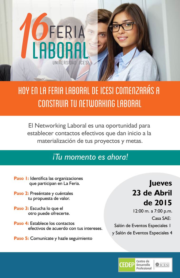 CEDEPIcesi's tweet photo. Mañana Jueves 23 abril FERIA LABORAL ICESI. 1er NETWORKING LABORAL. 12:00 m a 7:00 p.m  ¡LOS ESPERAMOS! @Icesi http://t.co/PZ3rA1bOpW