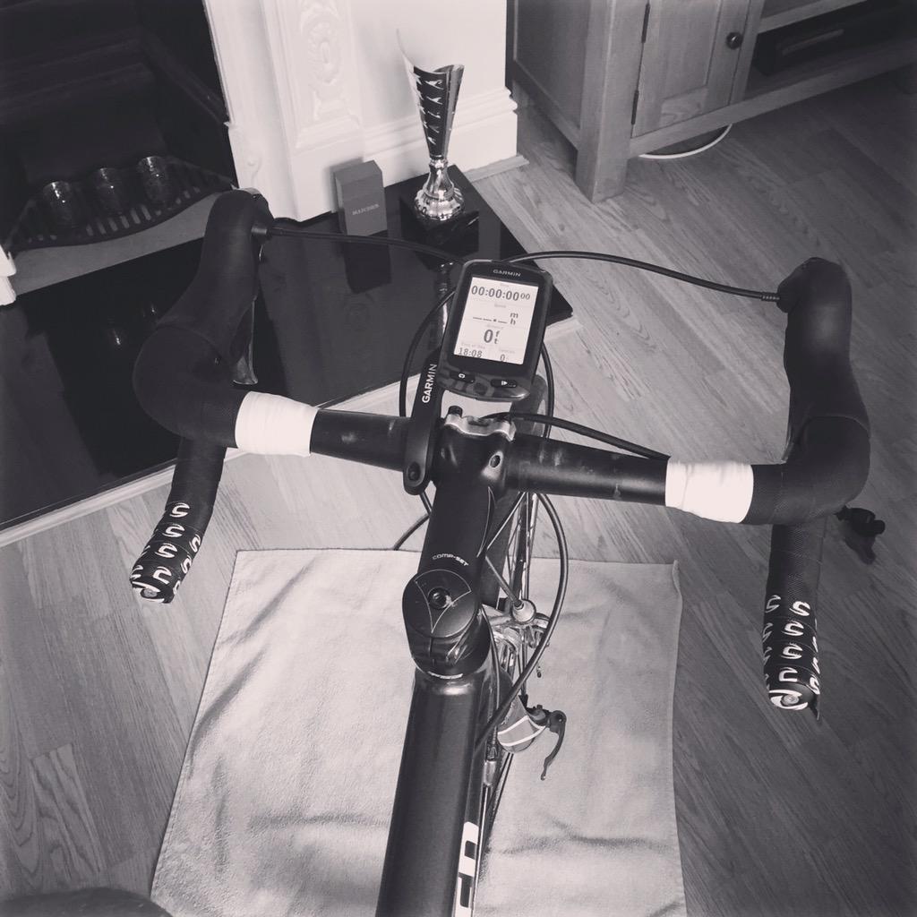Cackett's tweet photo. And we are back training on the bike tonight. With a little bling for #motivation #triathlon #training #tri http://t.co/VCxYPTrwxU