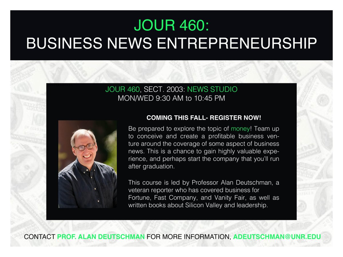 RSJNevada's tweet photo. @RSJNevada students w/an interest in business journalism should sign-up for @alan_deutschman's News Studio class. http://t.co/st9uoyGZMY