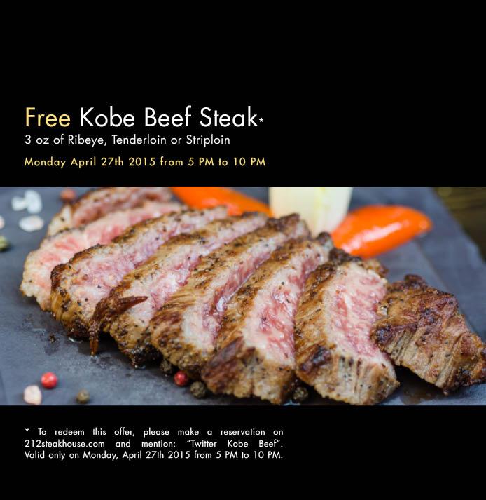 212steakhouse's tweet image. FREE Kobe Beef on April 27th from 5pm to 10pm. Make your reservation now! Read more below