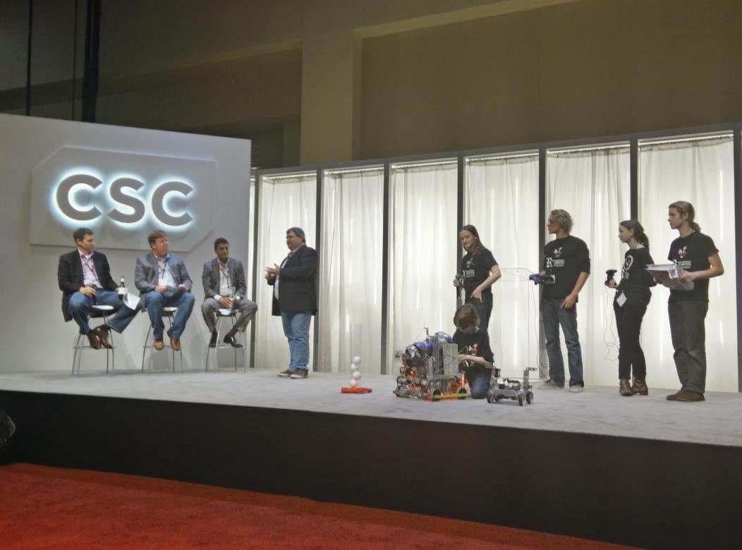Renaissance Robotics team in the shark tank daring the sharks and succeeding  #CSCTransform #csctechcom