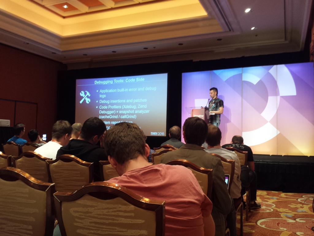 mgoldman713: Andrii A from @magento support shares tools that he uses while debugging issues. #BarCamp @magentoimagine http://t.co/I2Xtwzv5BM