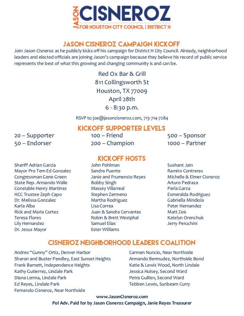 jasoncisneroz's tweet photo. Please join us at our kickoff event!! Tuesday the 28th at 6pm @redoxbg #teamjason #districth http://t.co/16PDwhM6ve