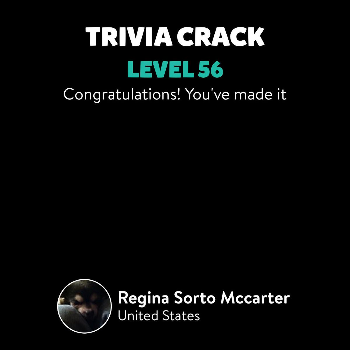 Regina Sorto Mccarter just leveled up to Lv. 56 on Trivia Crack! triviacrack.com/en/landing