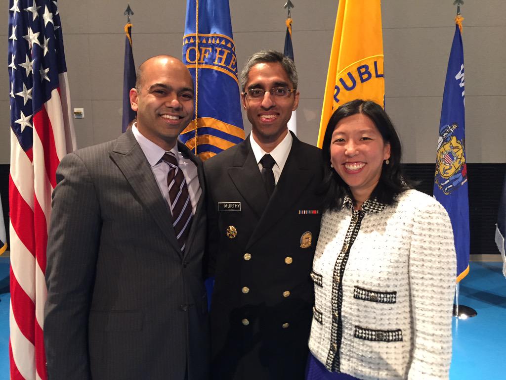 Nikhilwagle's tweet photo. Proud to have Vivek Murthy as our @Surgeon_General. A great choice for the health of or nation. #SGLaunch http://t.co/kY34J3LRcv