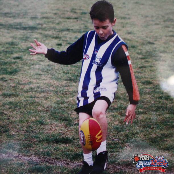 AFL's tweet photo. Another #tbt to celebrate #20yearsofAuskick. Can you guess which AFL star this is from his @NAB @AFLAuskick days? http://t.co/ssbfl13Tae