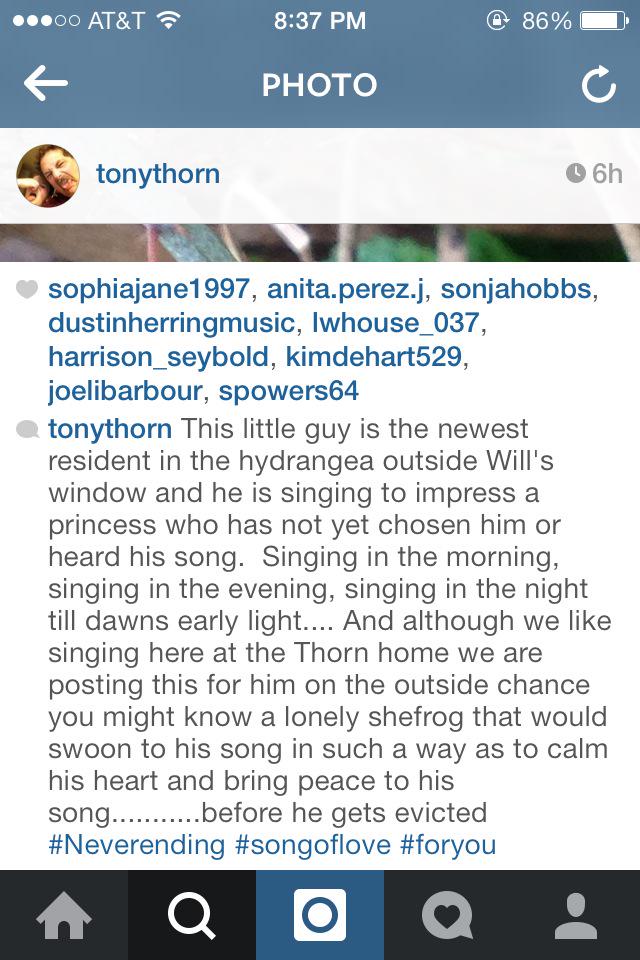 SophiaJaneThorn's tweet photo. This is my dad folks 🙈😂 .... It's his story of a loud frog outside our house... #hilarious #onlyTony http://t.co/24ChnSntHG
