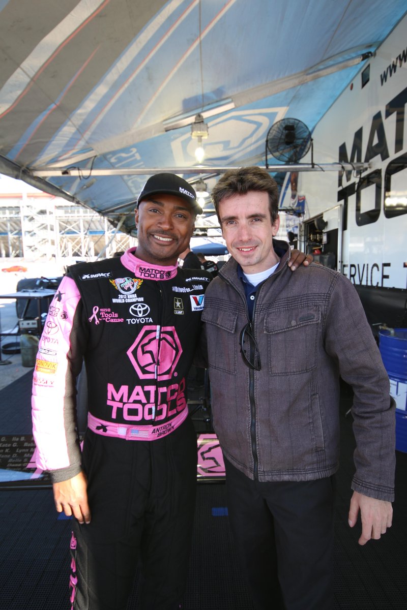 DreamIgnitionF's tweet photo. Australian filmmaker #StephenSadler with drag racer @AntronBrown after interview for new documentary #DreamIgnition! http://t.co/MYjc1jzxtd