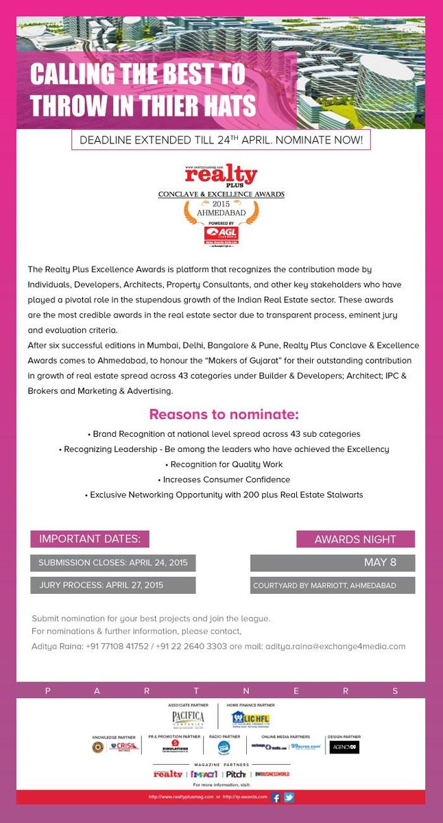 rp_mag's tweet photo. #realestateawards #gujaratindia #builders #marketing #advertisingagency #architects #brokers #last 2 #days #left http://t.co/jbwR7OZfEy