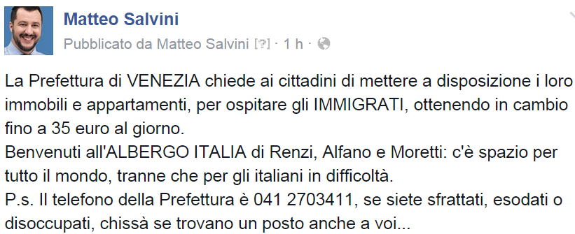 matteosalvinimi's tweet photo. ITALIA di #Renzi, #Alfano e #Moretti: c'è spazio per tutti tranne che per italiani in difficoltà. #Salvini http://t.co/Y8kSb9yHby