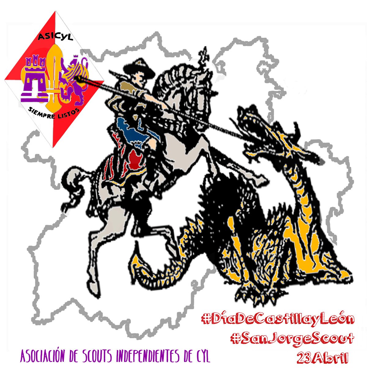 ASICyL's tweet photo. Feliz día de San Jorge a todos los scouts! Y feliz día de la comunidad de Castilla y León! #23Abril #SanJorge #ASICyL http://t.co/BCeWxqBZzJ