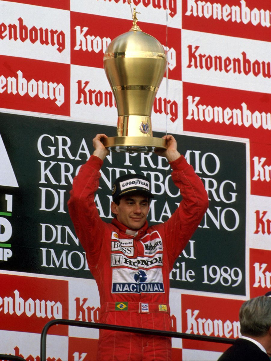 McLarenF1's tweet photo. #OnThisDay racing hero Ayrton Senna won a drama-fuelled 1989 San Marino GP – the first ever V10 victory in #F1. http://t.co/URTqKsua6z