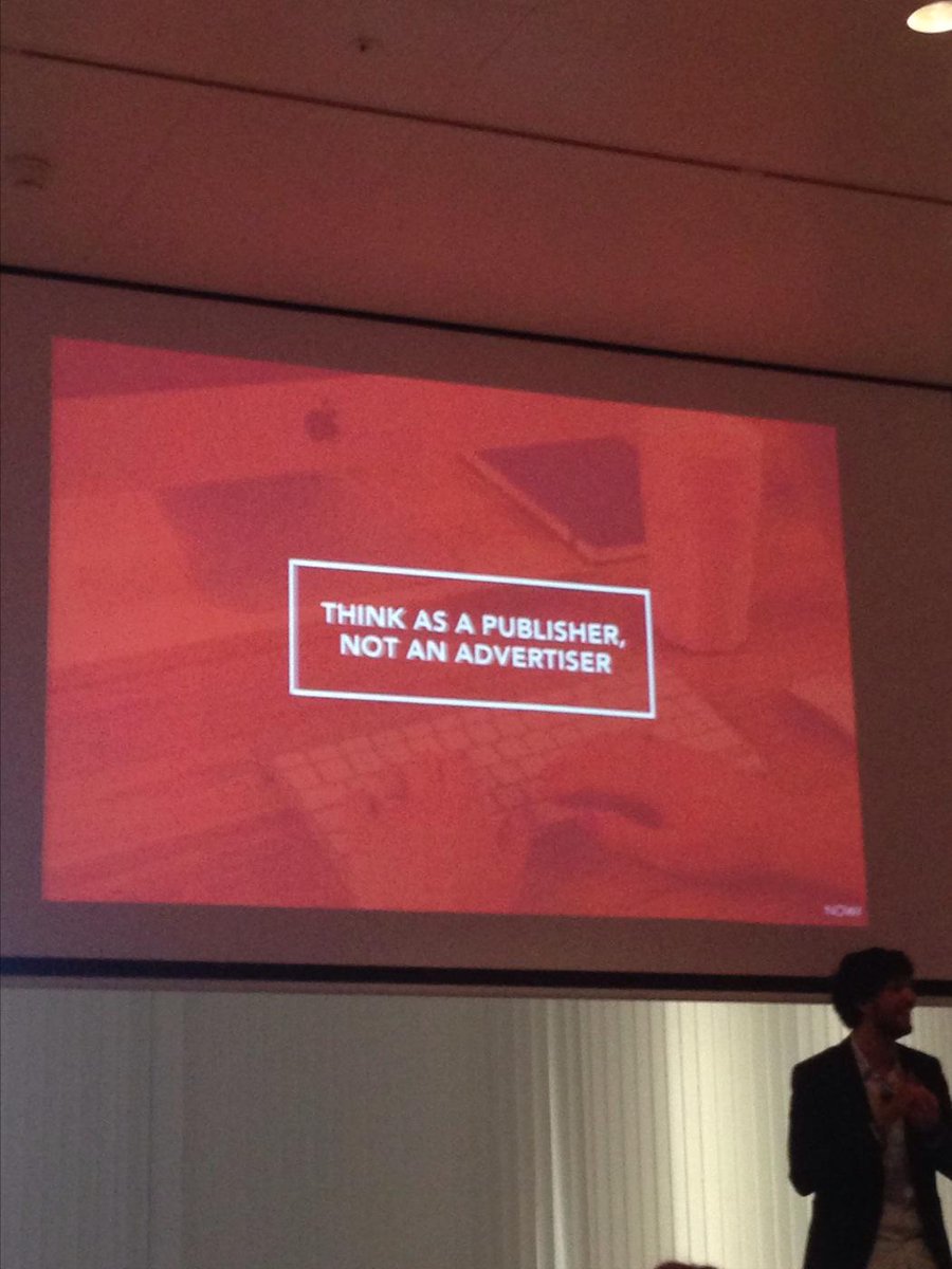 sergiogpr's tweet photo. "Think as a publisher, not an advertiser" #contextistheking #NOWconferencemad by @dommo_x en @CIBBVA http://t.co/rjlZn1U7jP