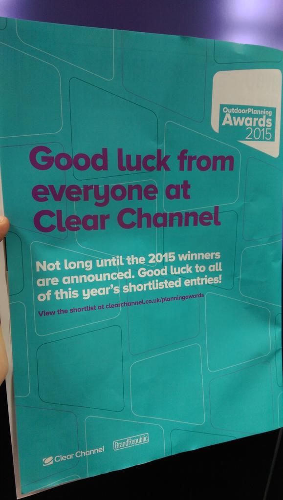 matthewsmoves's tweet photo. Not long to go! Good luck to all shortlisted entries @clearchanneluk @Nick_Hewer @BrandRepublic @Campaignmag #OPA15 http://t.co/djzRCWh2eJ