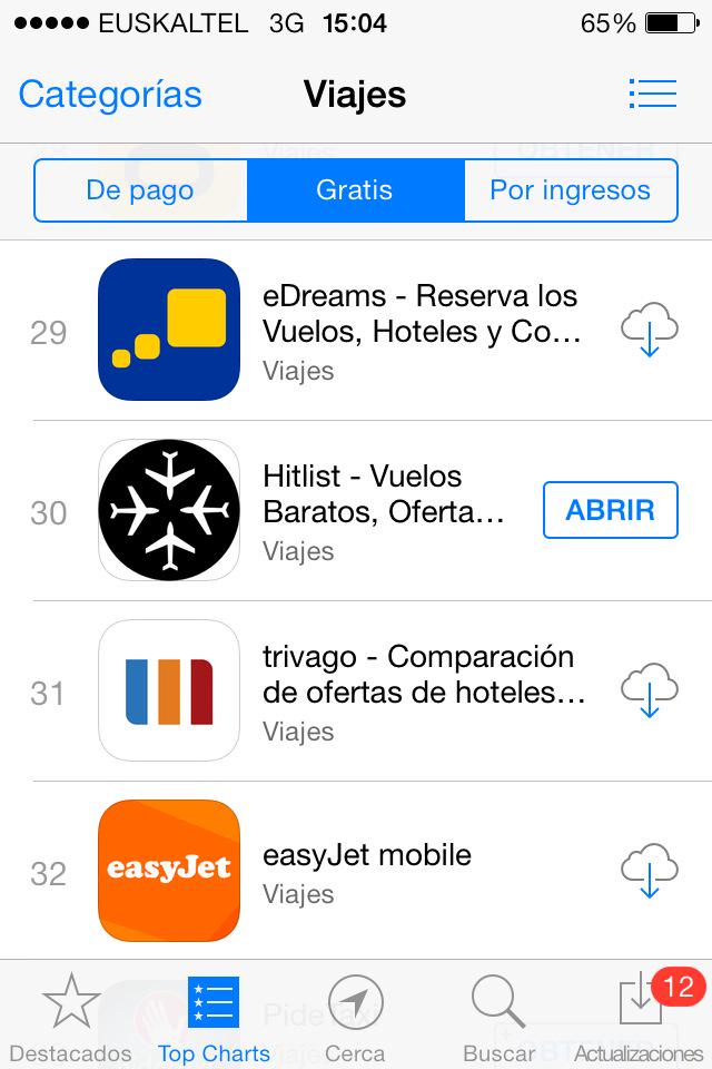 Hitlist_ES's tweet image. Cada vez subimos más en el AppStore, gracias a todos los que os habéis descargado nuestra app. A #ViajarMas !!!