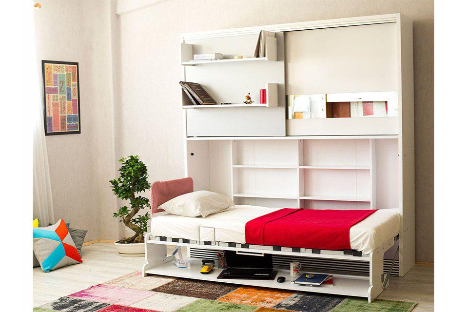 MultimoMobilya's tweet image. AKADEMİ - Tek kişilik hareketli yatak ve 2 metrelik çalışma masa fonksiyonları ile kompakt çalışma istasyonu.