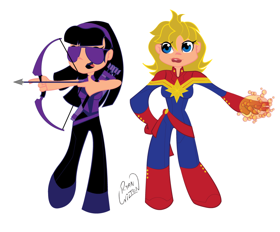 Channandeller's tweet photo. Lil' Katey Bishop and Lil' Carol "Princess Sparklefists" Danvers #hawkeye and #captainmarvel http://t.co/gByZiCVhjn