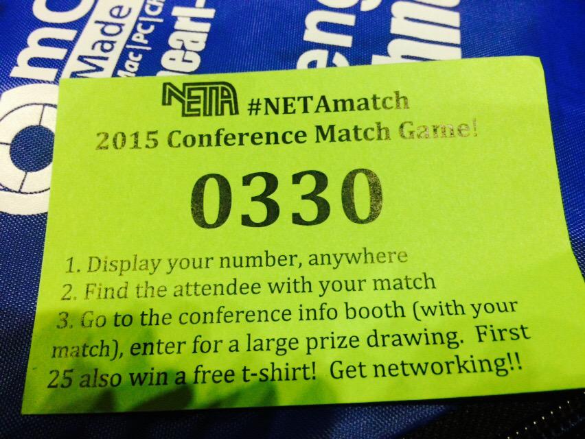 TWebben's tweet photo. At  #neta2015 looking for my match http://t.co/kHF2OiBFA7