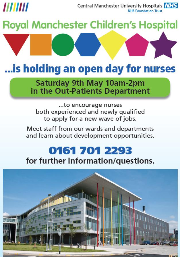 Come along to our open day on 9th May to meet nurses representing the specialist units <a href="/RMCHosp/">RMCHosp</a> and @CMFTNHS