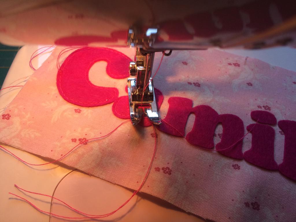 I'm stitching the name panel for C's memory cushion today &amp; finishing off some personalised bunting. Love my job!