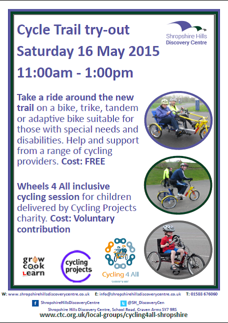 <a href="/SSAFAShropshire/">SSAFA Shropshire</a> New Cycle trail try-out at Discovery Centre, Saturday 16 May, 11-1 See you there!