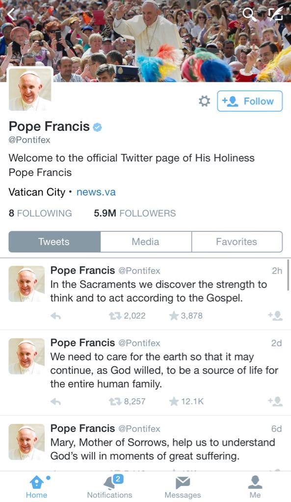 FaZeBloo's tweet image. The only person the Pope follows is himself in different languages.