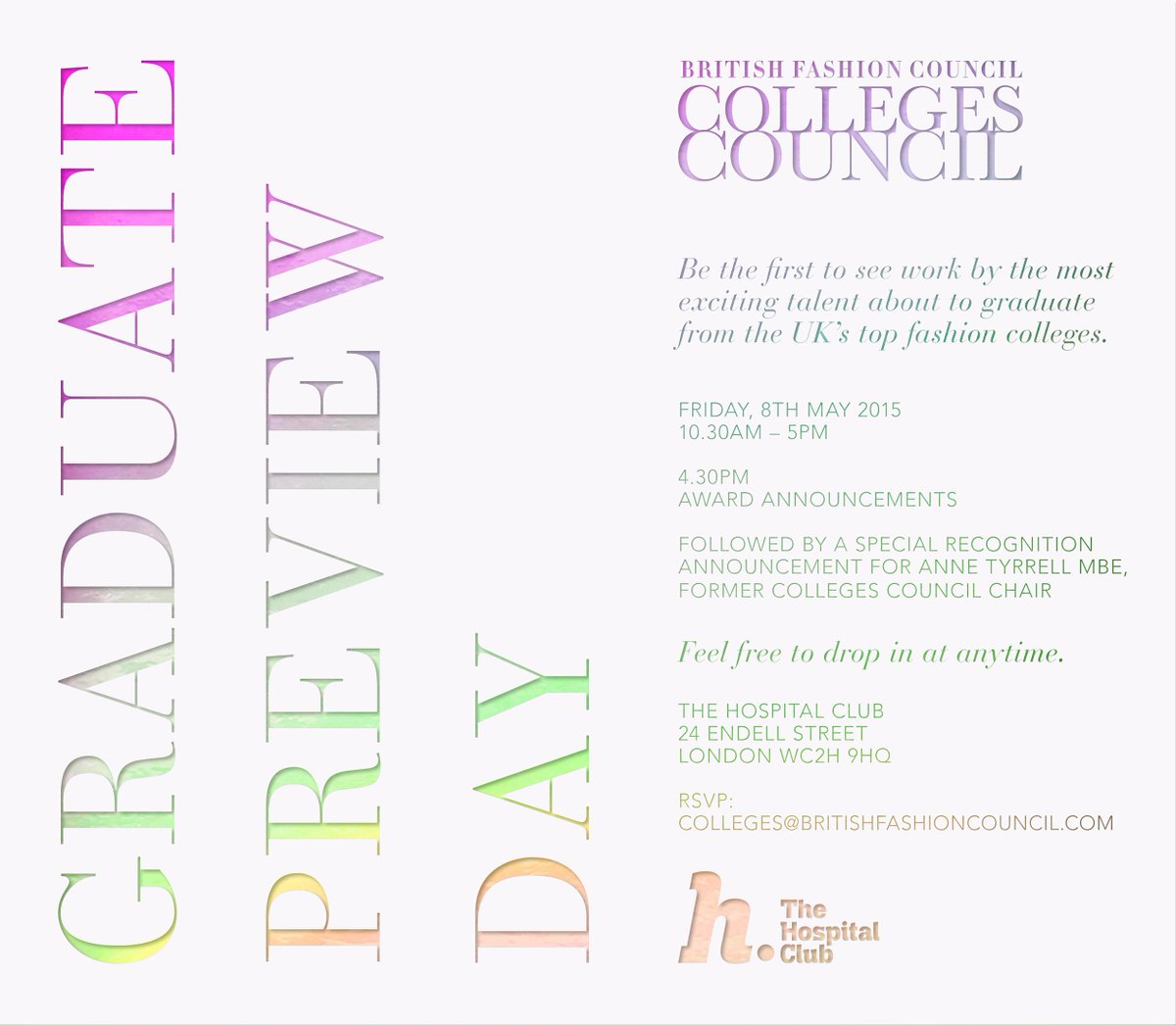 BFC's tweet photo. Calling the #BritishFashion industry! RSVP to attend #GraduatePreviewDay to see design talent from new graduates http://t.co/26pZIZKnIG