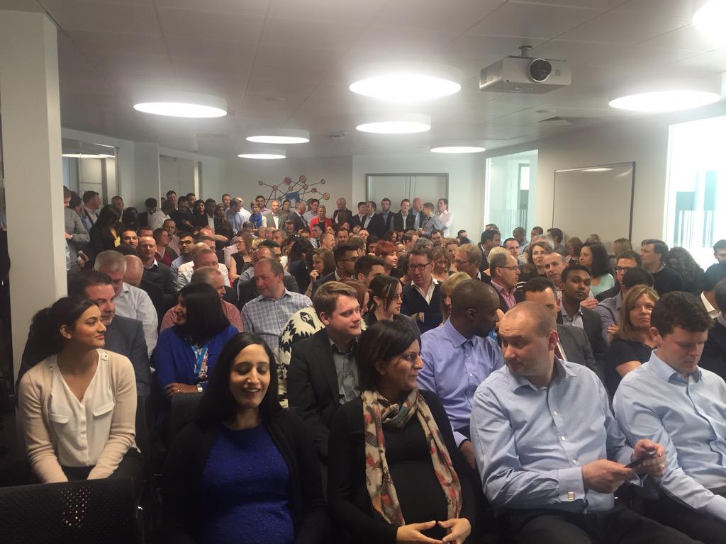 bobbyhyam's tweet photo. A packed @NetAppUK HQ eagerly awaits the arrival of #NetAppCEO Tom Georgens! http://t.co/nHUvMQ6GGy