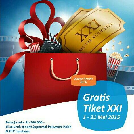 Do you know the next promo <a href="/Supermal_PTC/">Pakuwon Trade Center</a>?

Get Free Pass XXI for purchase IDR 500K with BCA Credit Card

1-31 May 20…