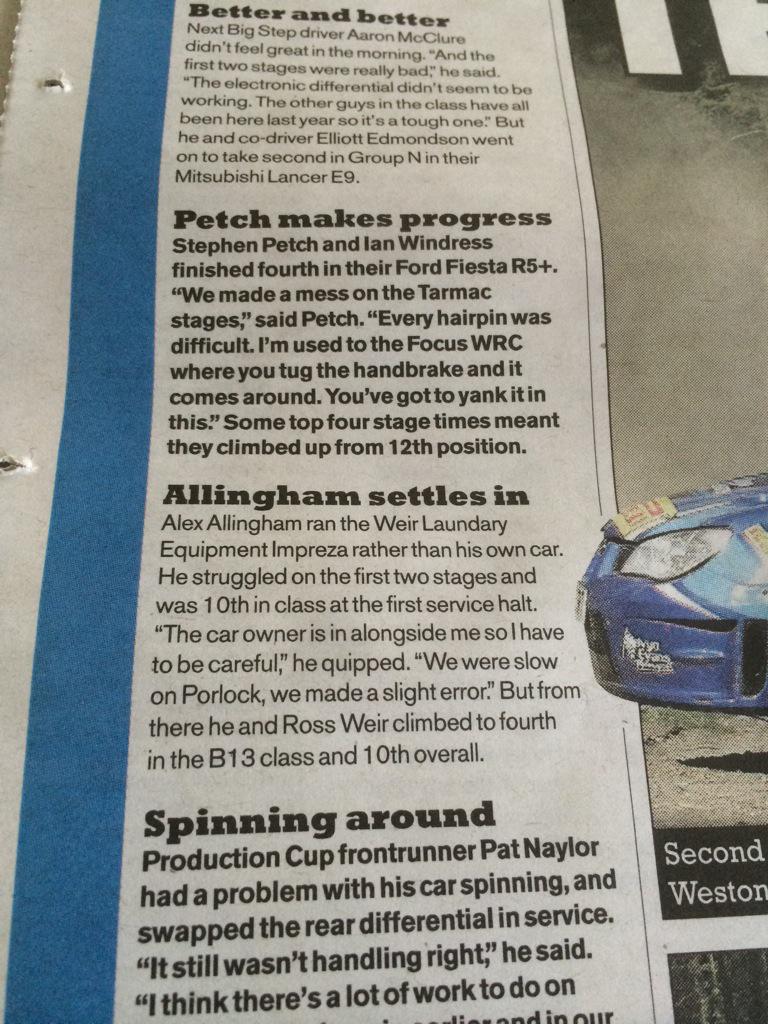 alexallingham's tweet photo. Nice mention in Motorsport News for @WLERallyTeam and myself 😊 http://t.co/r8YAWYpVNQ