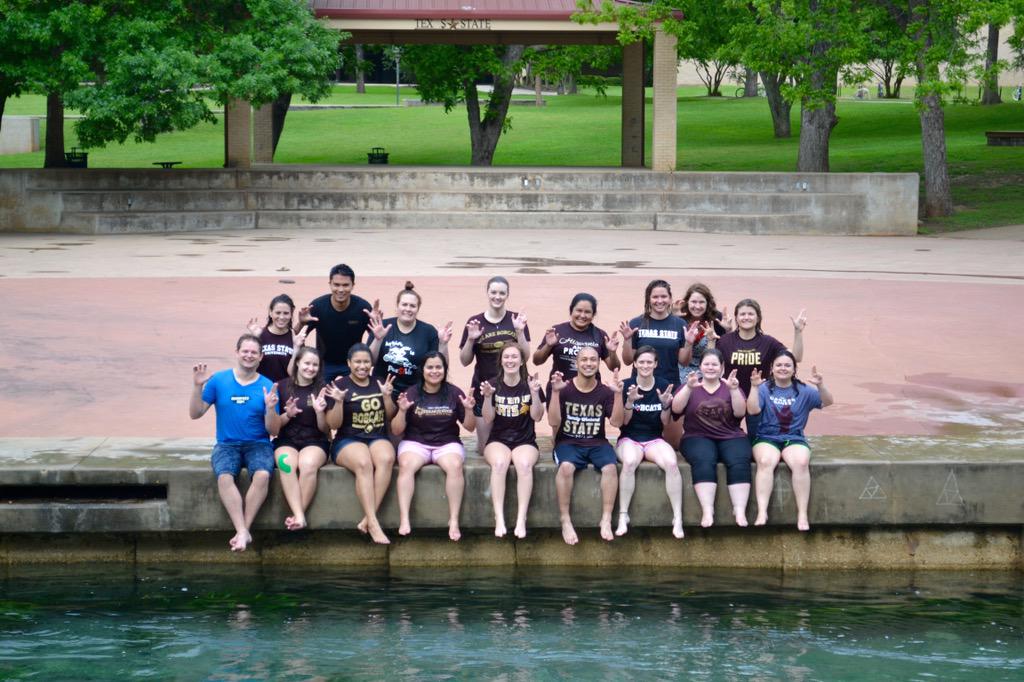 drsrdean's tweet photo. #txstsahe new tradition, jumping in the river after comprehensive case study exams (comps). #ilovemyjob #fb http://t.co/Jfoz83IdBI