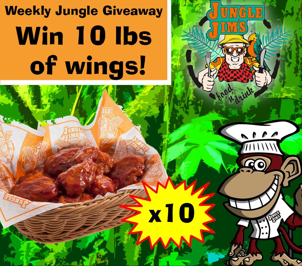 JungleJimsCorp's tweet image. We're giving away 100 lbs of wings! 10 lbs for 10 lucky winners! Follow and retweet for a chance to win!