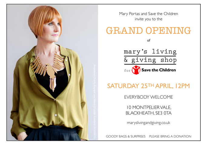 maryportas's tweet photo. My newest addition to @Mary'sLiving&amp;Giving fam opens Sat 25th April 12pm in Blackheath.Pop in &amp; donate if you can xm http://t.co/Bib641vns4