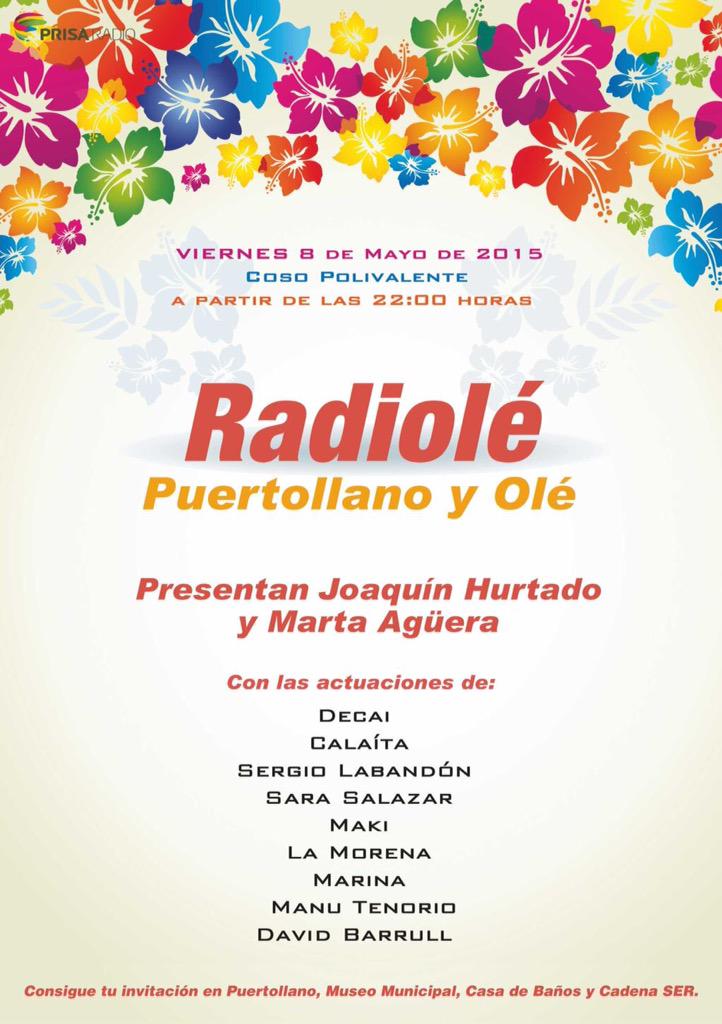 RadioleCLM's tweet photo. Aquí tienes el cartel de #PuertollanoYOle Viernes 08 de Mayo #Espectacular Invitaciones desde el Martes RT http://t.co/o9S17SUadJ