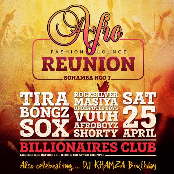 AfroboyzSA's tweet photo. 25 April AFROLOUNGE RE-UNION http://t.co/mcWSZcS5gl