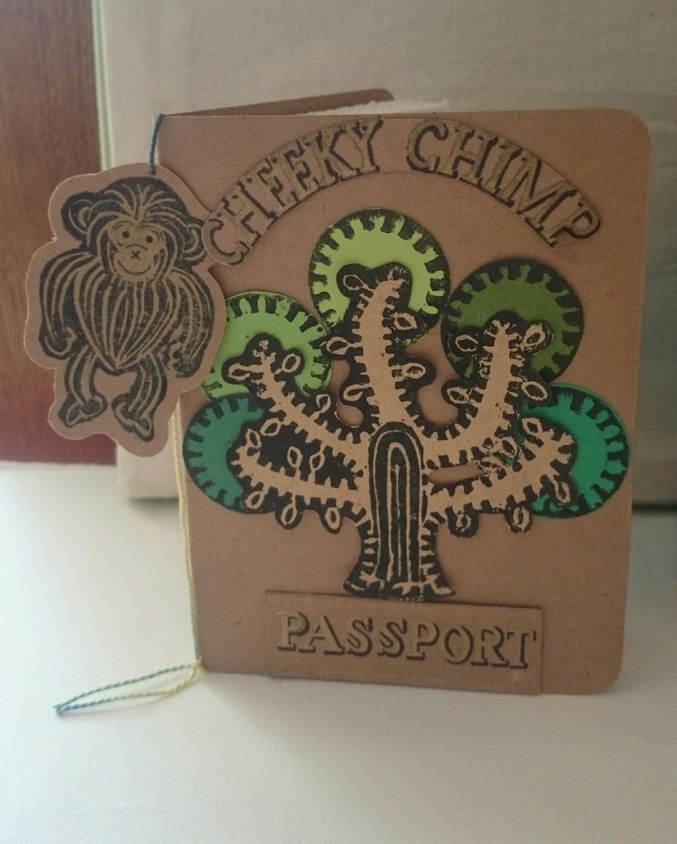 lisa_illustrate's tweet image. My mock up design for Cheeky Chimp Tree #Needlefelting #passport #suitcase #linoprinting #papercraft @Laurawestonart
