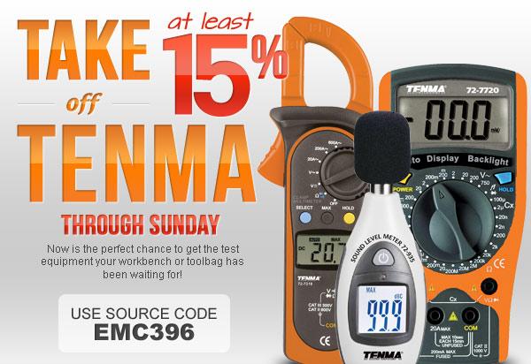 TenmaTest's tweet image. Save at Least 15% Off Tenma Products at @mcmelectronics through Sunday with Code: EMC396 ow.ly/M16Mx