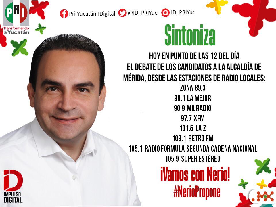 PriMx_Muna's tweet photo. Escuchemos las propuestas de nuestro amigo @NerioTorresA hoy en punto de las 12:00 horas #NerioPropone @Mov_PRIMXYUC http://t.co/HUVPcFXqxQ