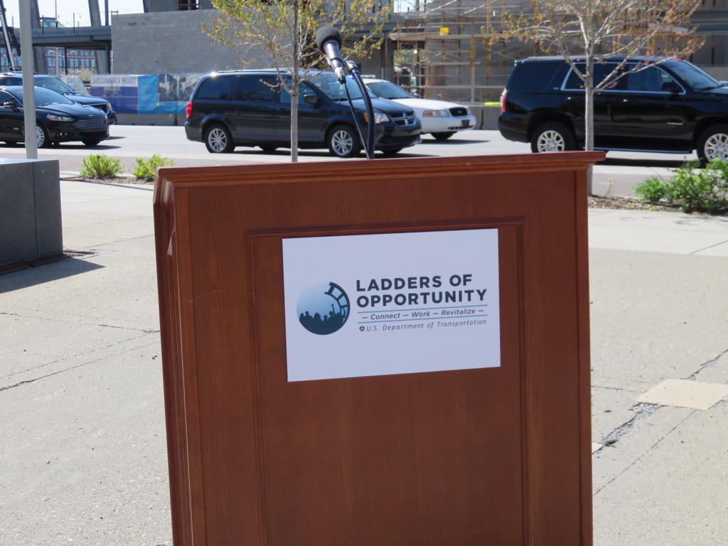 IndyLISC's tweet photo. Outside Indy's new mass transit center celebrating launch of #LadderSTEP by US Dept. of Transportation Secy. Foxx! http://t.co/h1veZmmeb1