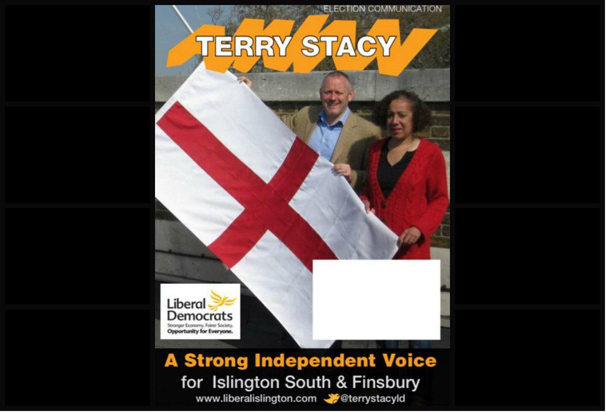 IslingtonTrib's tweet photo. Lib Dem candidate denies St George-themed leaflet is 'trolling' Emily Thornberry http://t.co/fbi6uLDoZp #GE2015 http://t.co/eFRbeAvlxx