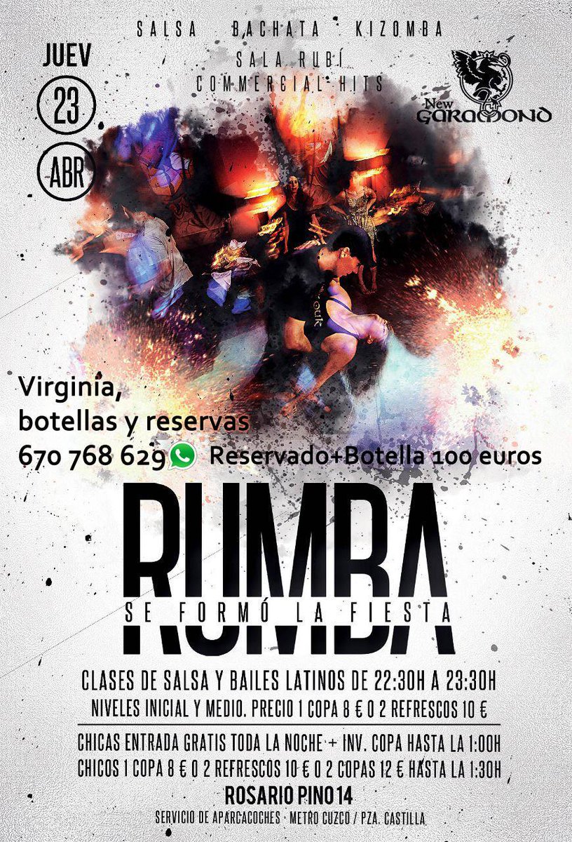 Virginia_onFire's tweet photo. Hoy #clases gratis de #Bachata de 22:30 a 23:30 en #newgaramond
diciendo VIRGINIA en puerta 👸 1 🍸 gratis @madridfree http://t.co/t6Sweg3Awh