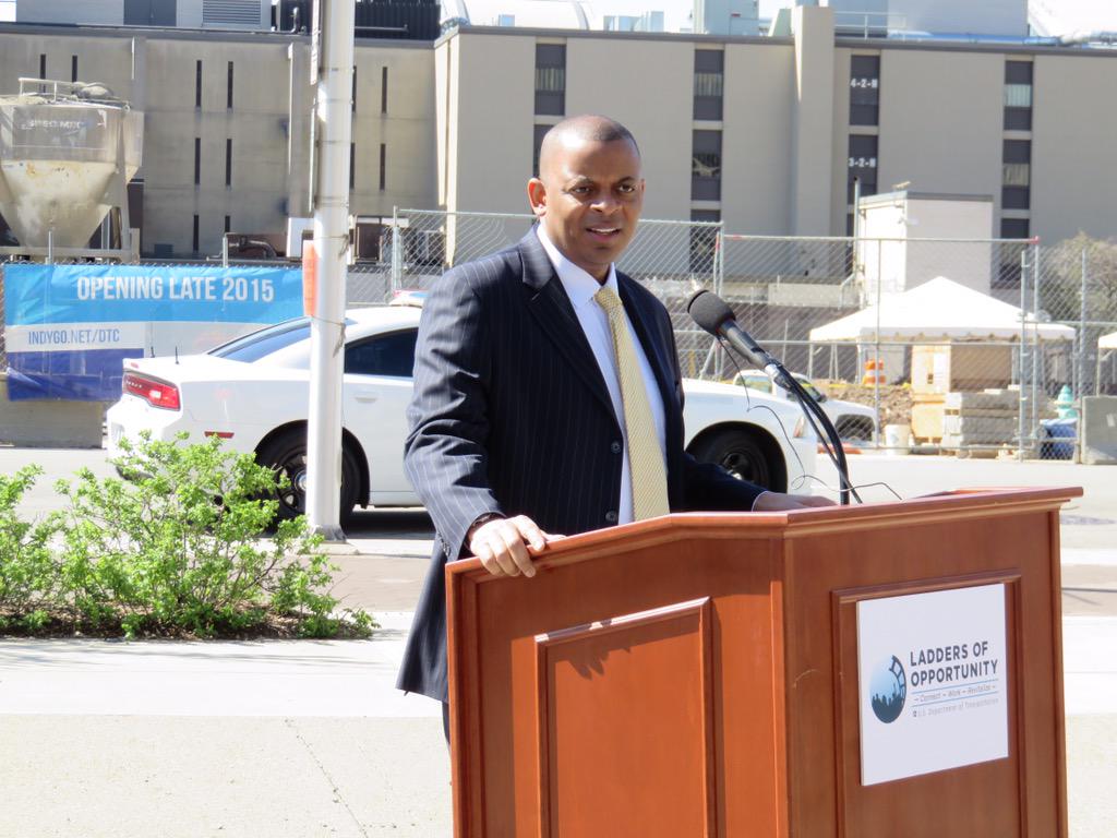 IndyLISC's tweet photo. .@SecretaryFoxx announces the #LadderSTEP program at Indy's new mass transit center. http://t.co/pX5xOMt79l