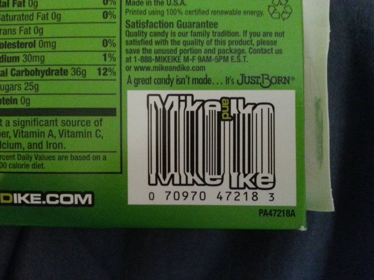 OhioID's tweet image. How cool is this?  Mike and Ike and a stylish UPC barcode. Yes it scans :)