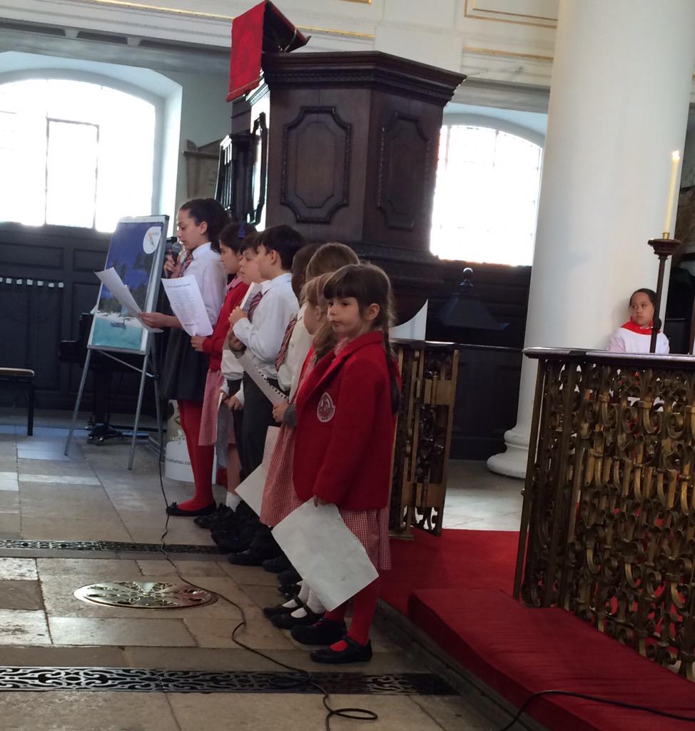 westend_one's tweet photo. St George slays the dragon @mayfairlocal rep Mike Dunn quizzed by the kids at celebratory service @GrosvenorChapel http://t.co/audkC3RsBn
