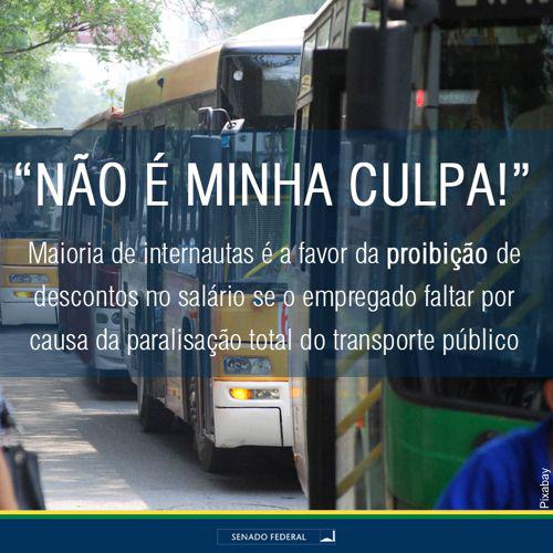 Enquete DataSenado: 77% contra desconto salarial devido a falta por paralisação de transporte ow.ly/xTyby
