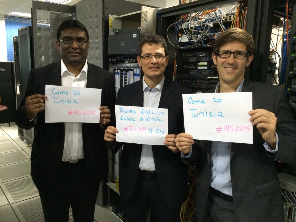 ATI_TN's tweet photo. "Thanks to @ATI_TN @internetsociety @PCHglobal #TunIXP in On" / "Come to #Tunisia ! " #AIS2015 @AIS_Africa @AfPIF http://t.co/6q6oqzlP9u