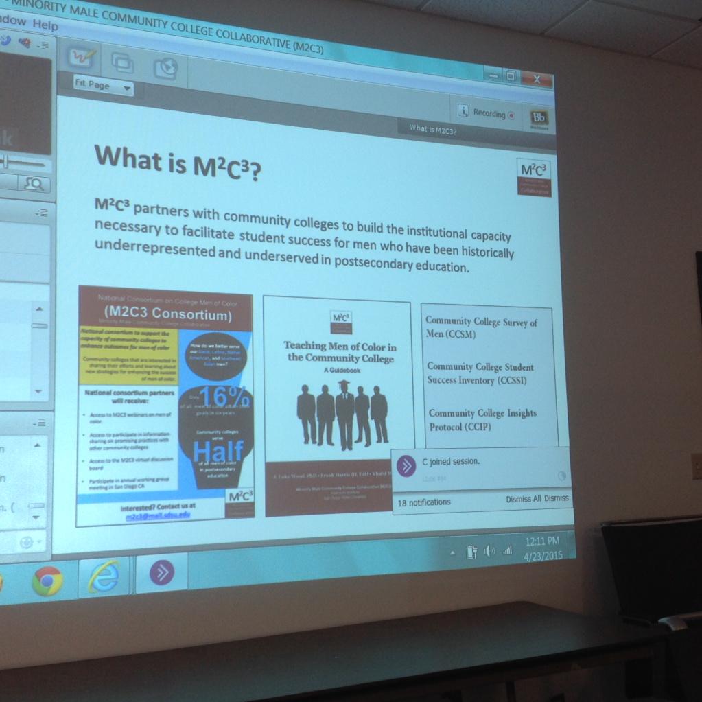 wjlanier's tweet photo. M2C3 webinar right now.  Success for men of color at community college.  @DiscoverMATC #m2c3 @MinorityMaleCCC http://t.co/IMhEbe4JIv